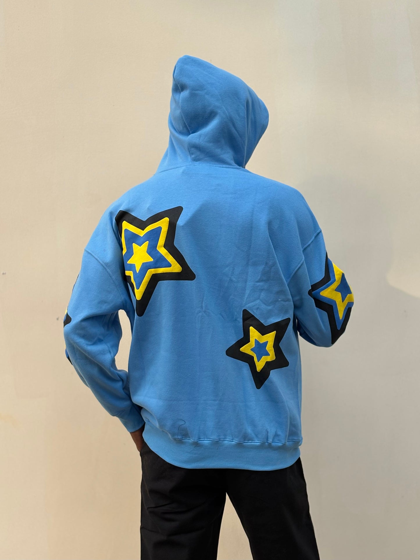Blue Printed Oversized Hoodie