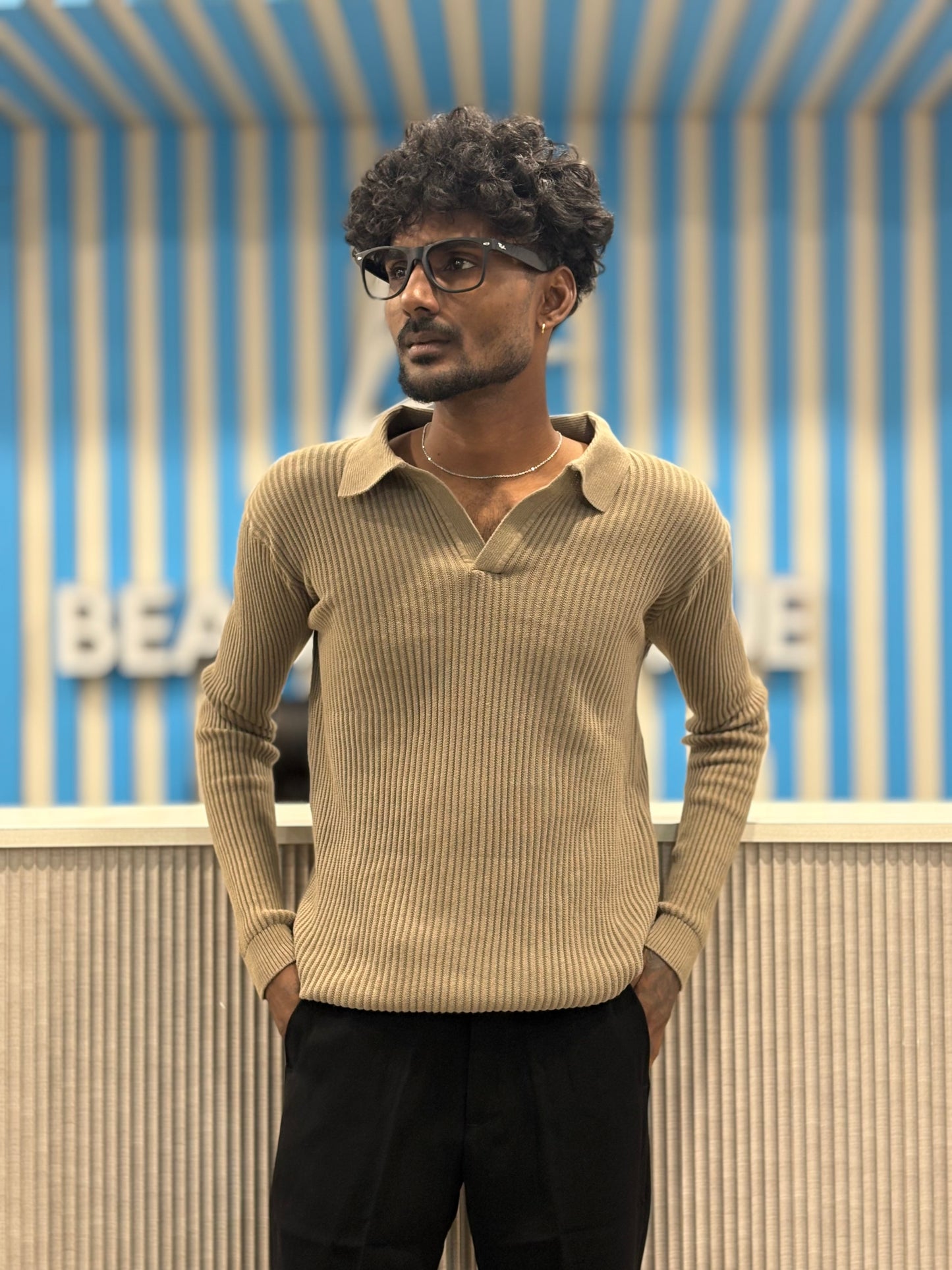 Beige Netted Sweatshirt