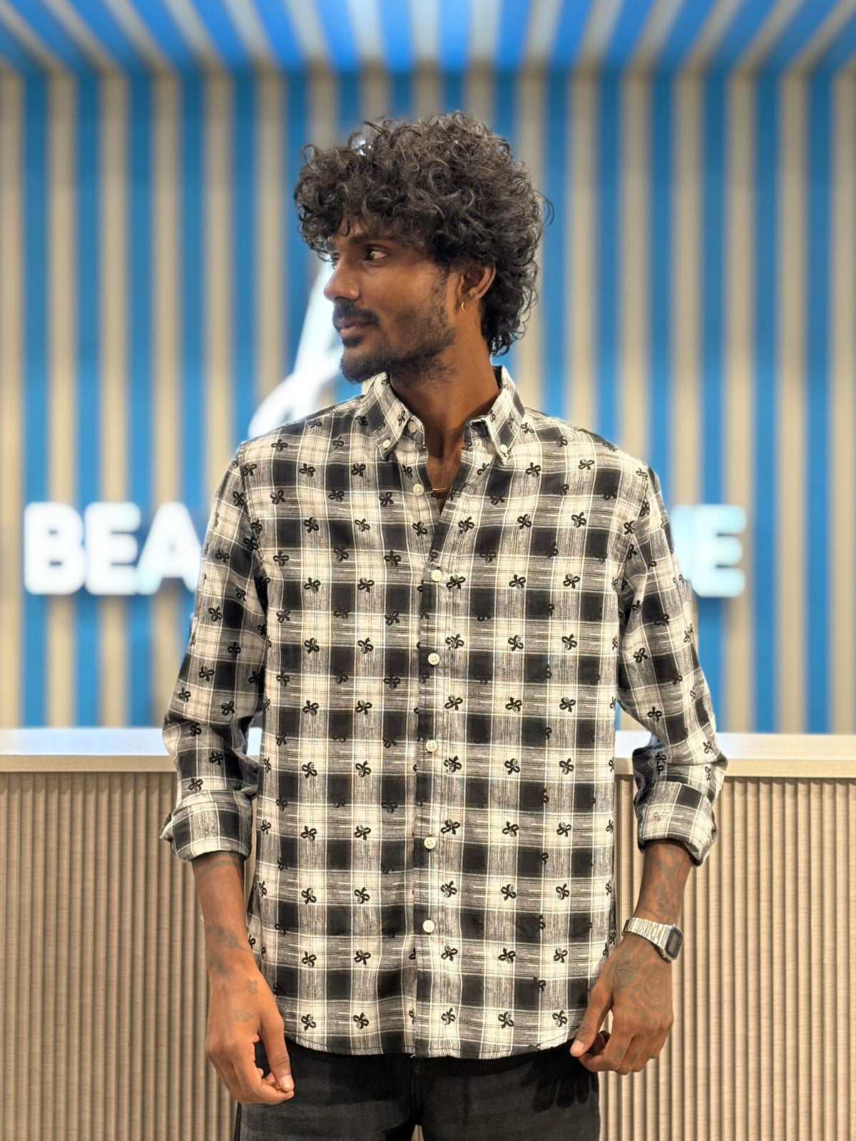 Black Printed Checks Shirt