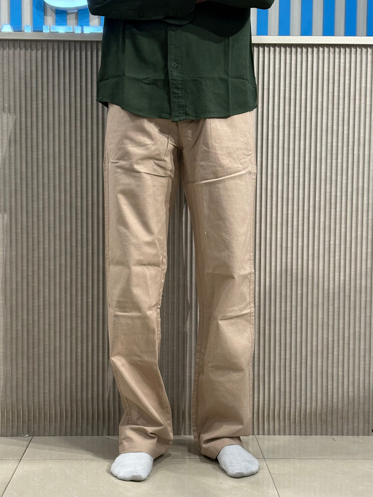 Beige Linen Relaxed Fit Draw String Pants