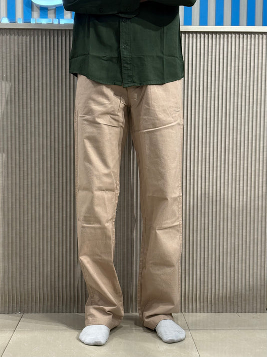 Beige Linen Relaxed Fit Draw String Pants