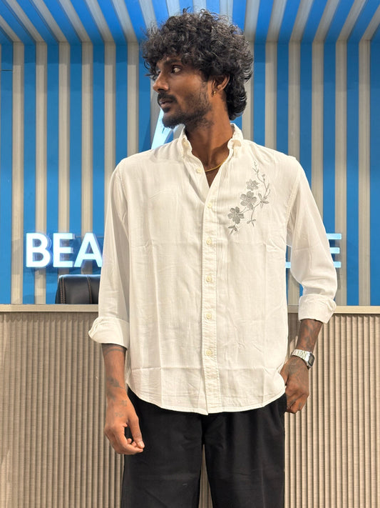 White Chest Embroidery Shirt