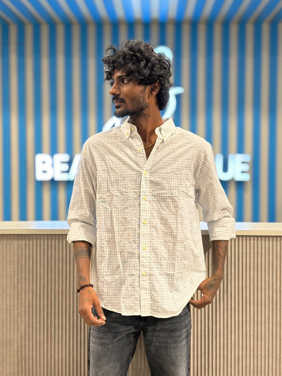 White Micro Checked Shirt