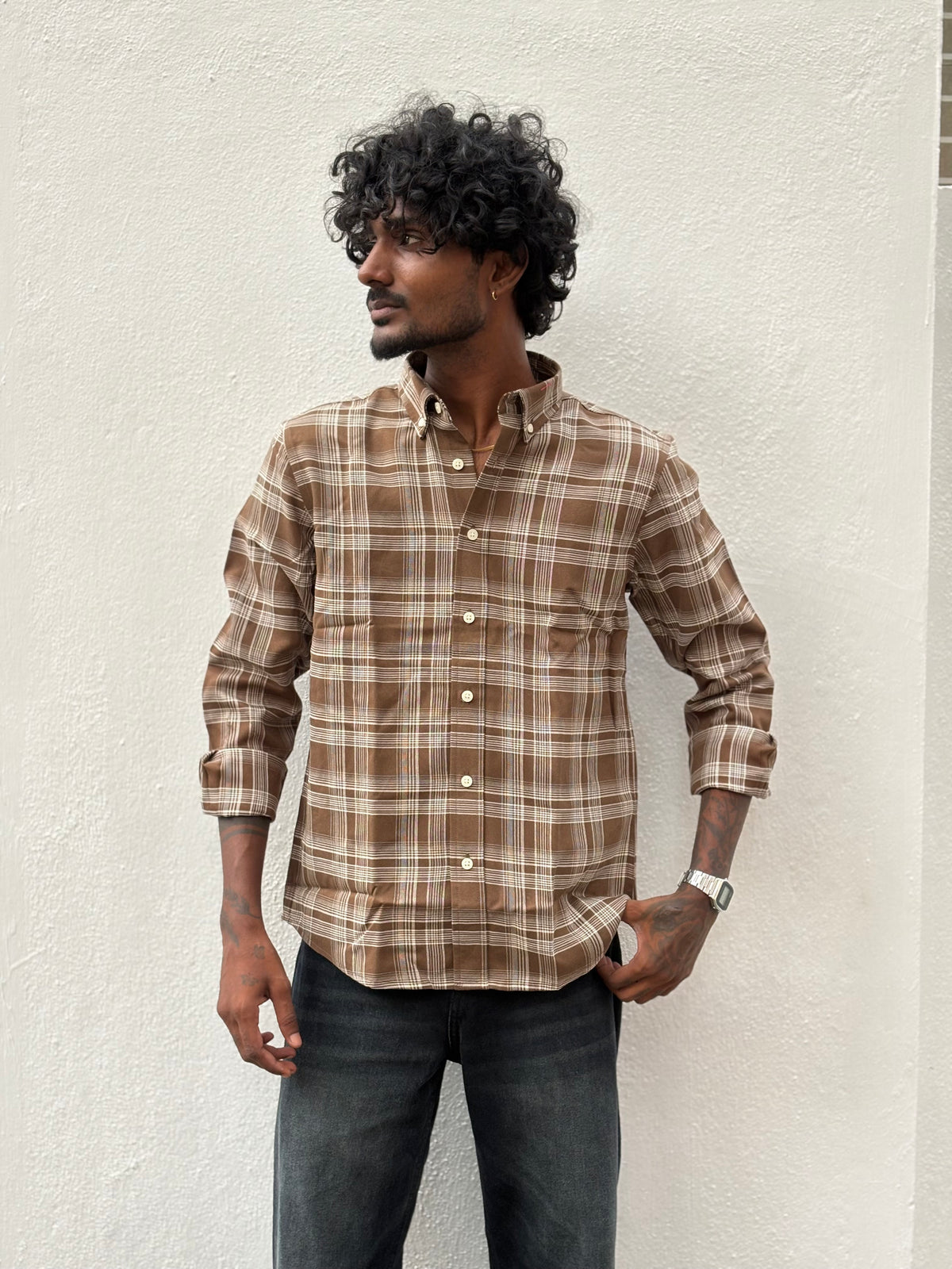 Brown Imported Checked Shirt