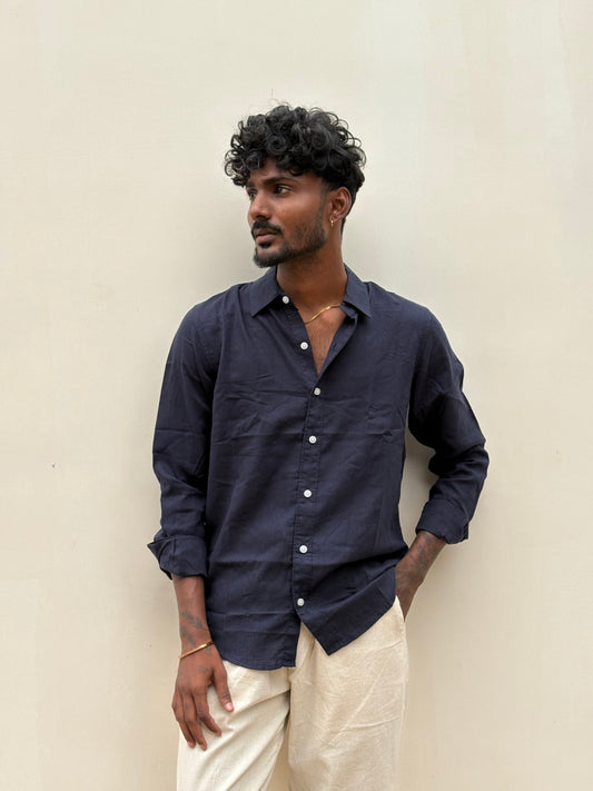 Navy Blue Linen Shirt