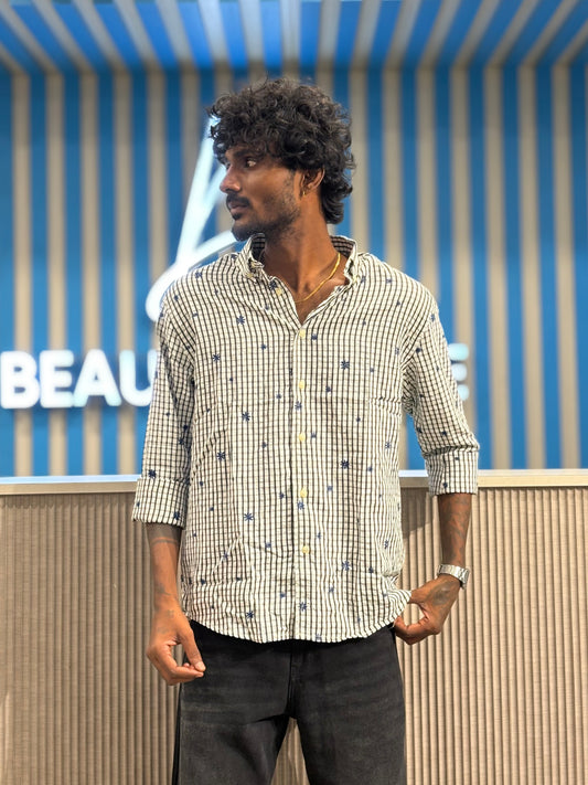 White Embroidery Checked Shirt