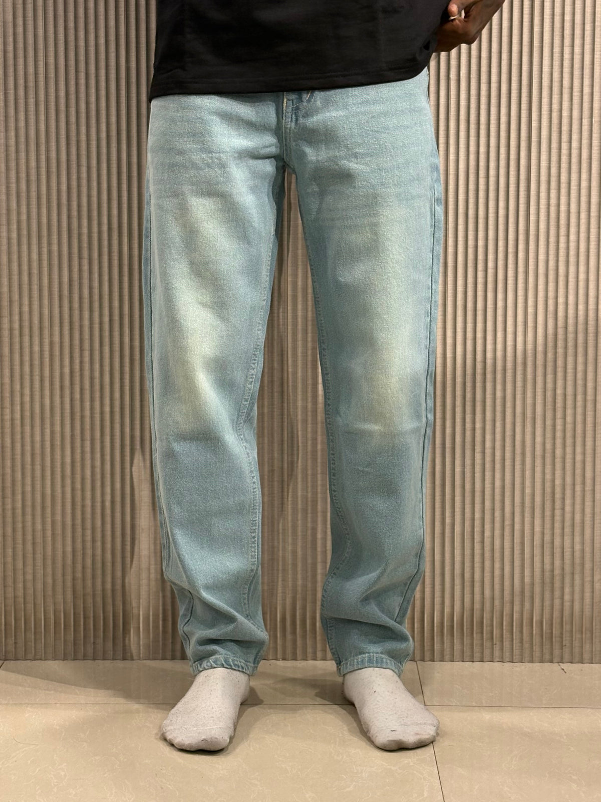 Blue Whisker Shaded Mom Fit Jeans