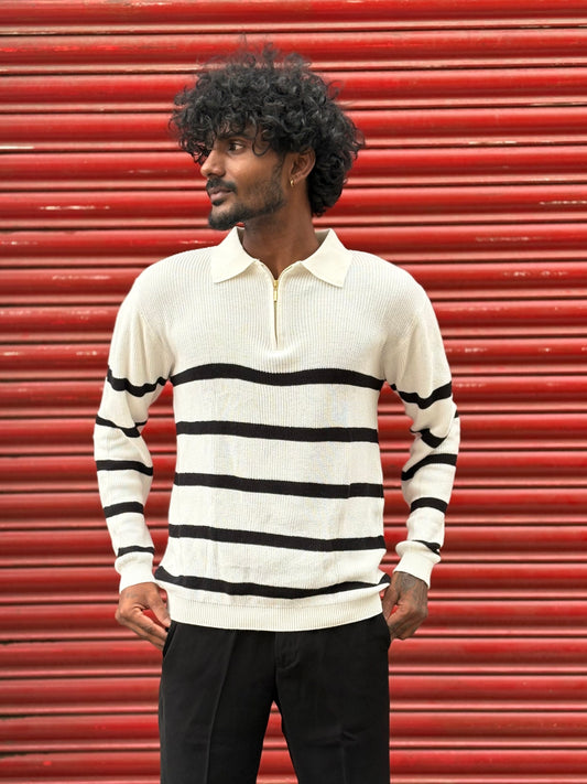 White Full Sleeve Polo Tshirt
