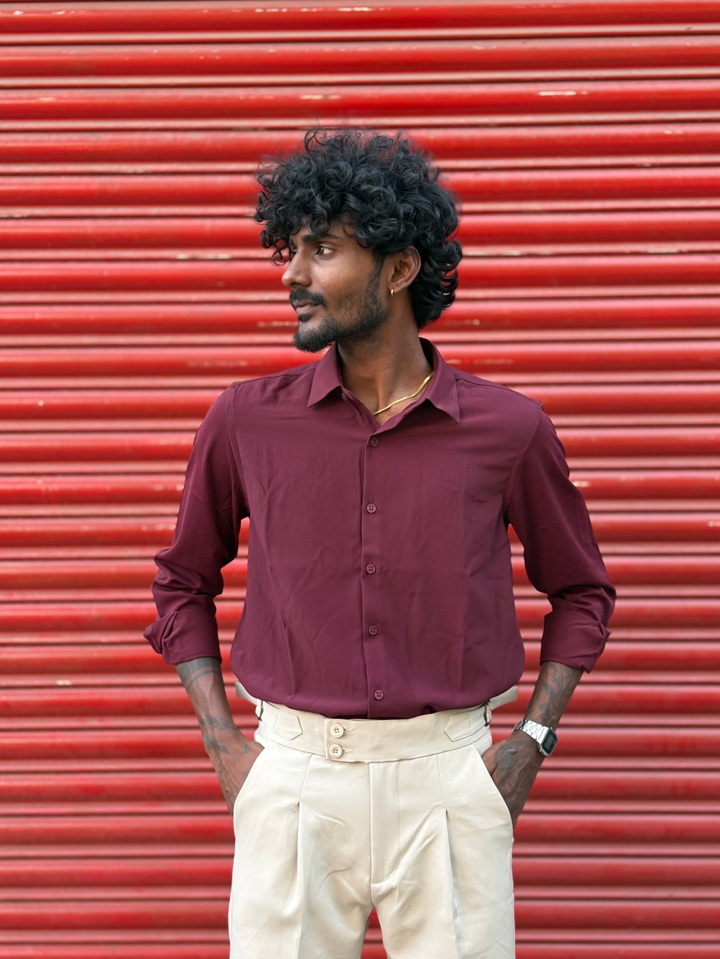 Red Armani Solid Shirt