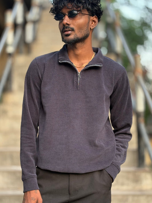 Blue Zipper Polo Full Sleeve Tshirt