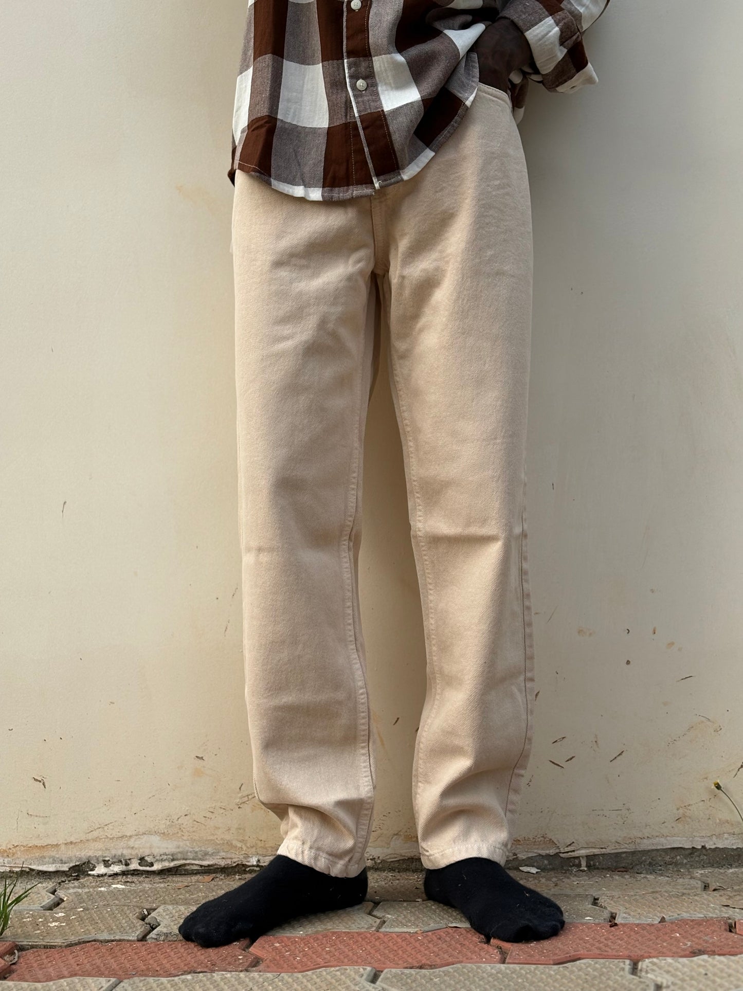 Beige Semi Baggy Jeans