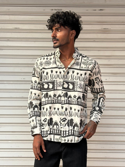 Black Linen Printed Shirt