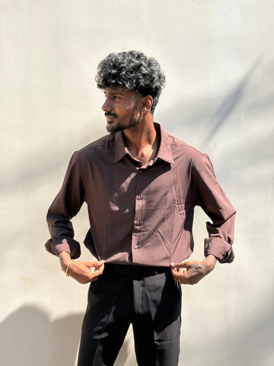 Brown Slim Fit Liquid Shirt