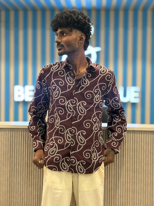 Maroon Jacquard Cotton Shirt