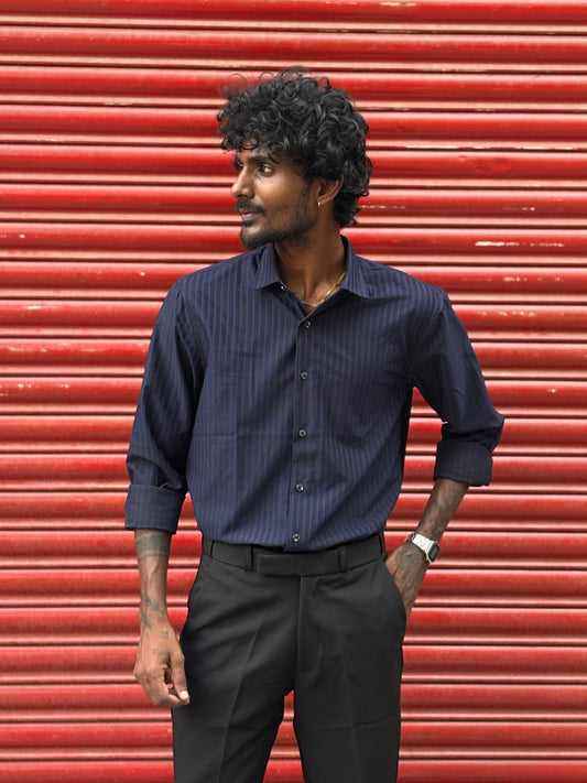 Navy Blue Self Striped Shirt