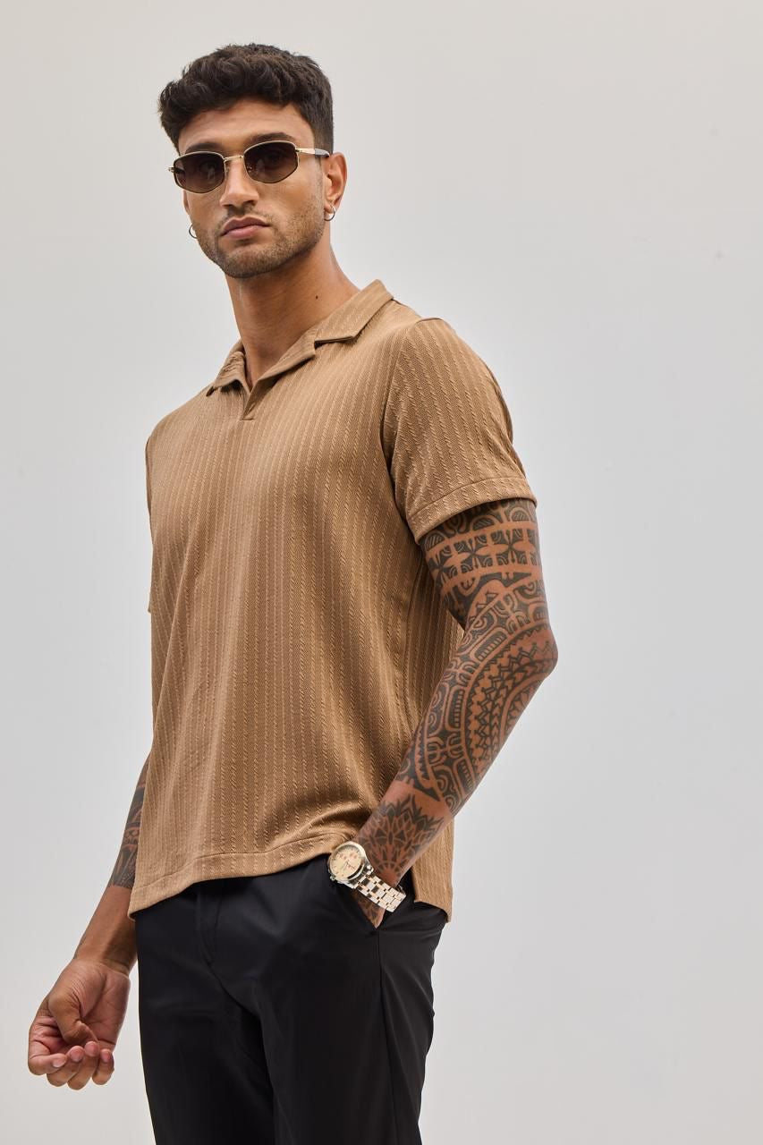 Brown Textured Cuban T-shirt