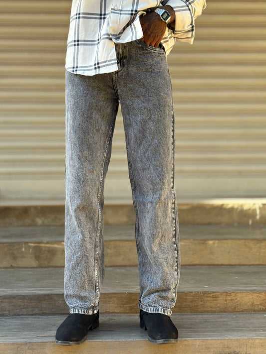 Grey Acid Wash Baggy Jeans