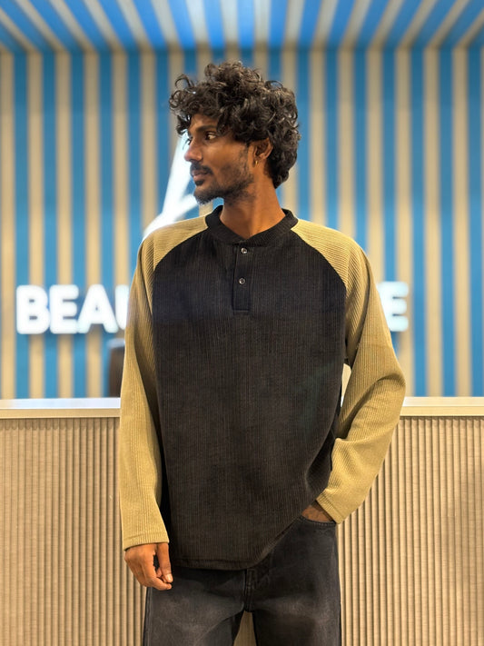 Black Henley Ribbed Tshirt