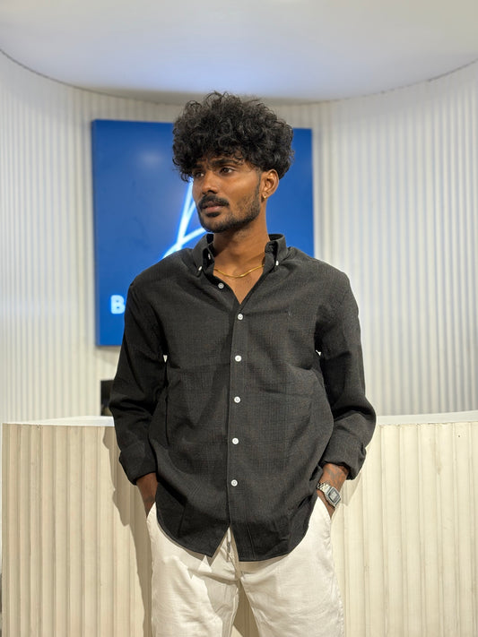 Black Linen Blended Shirt