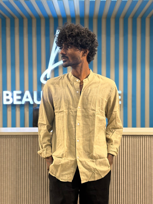 Light Green Linen Mandarin Collar Shirt