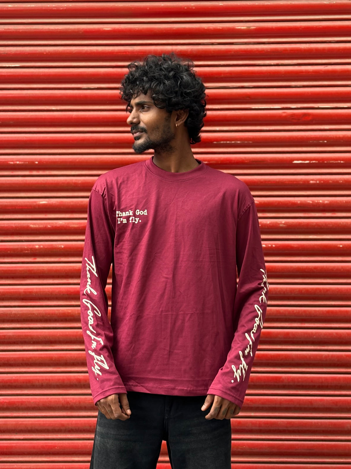 Maroon Streetwear Full sleeve T-shirt