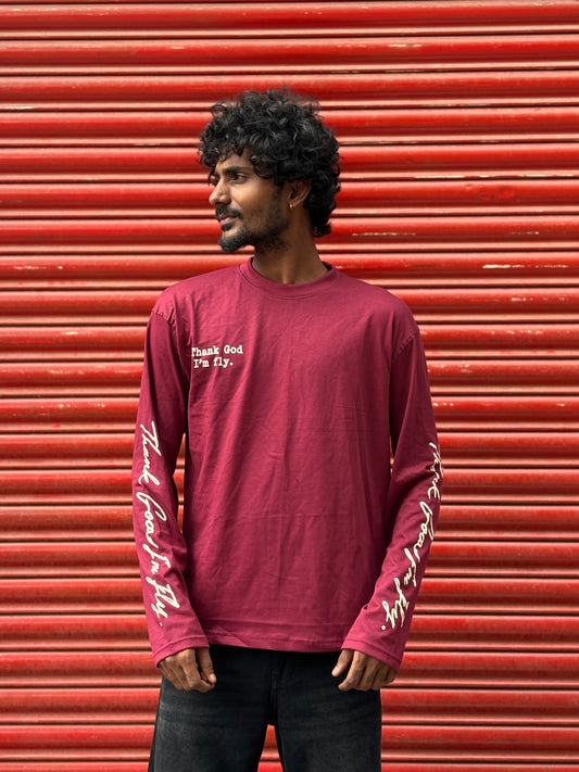 Maroon Streetwear Full sleeve T-shirt