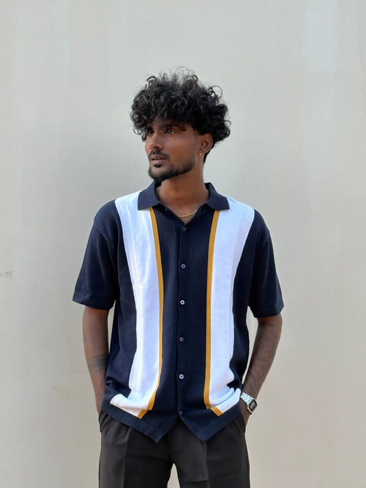 Navy Blue Flat Knit Half Sleeve Shirt