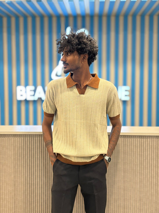 Beige And Brown Polo Tshirt