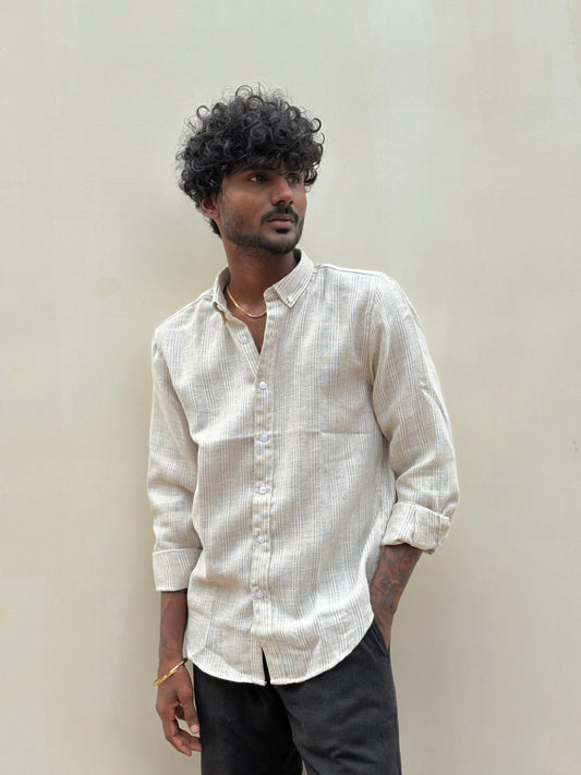 Beige Striped Linen Shirt