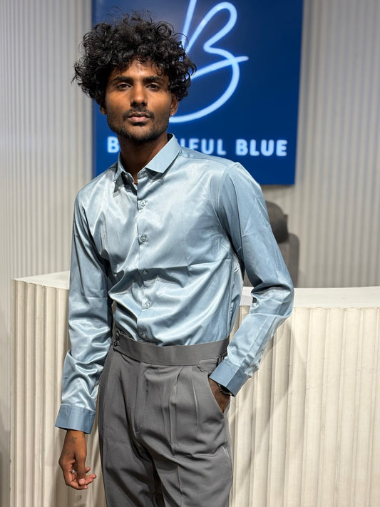 Blue Satin Lycra Shirt