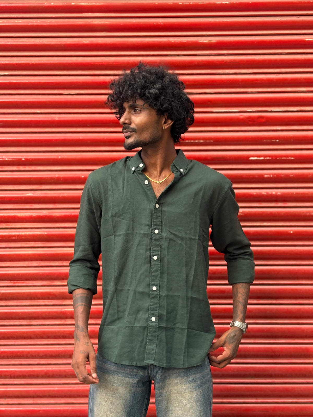 Dark Green Linen Shirt