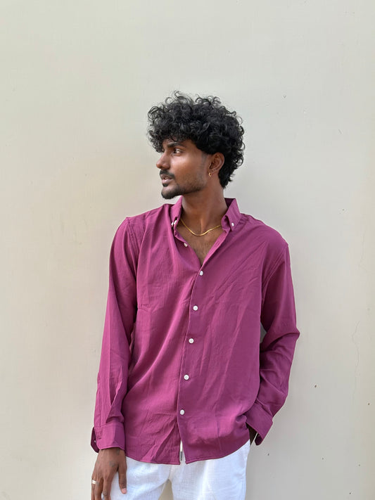 Magenta Imported Crush Fabric Shirt