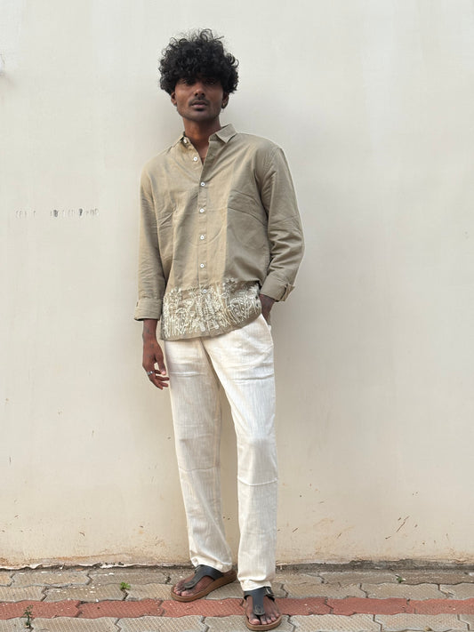 Cream Relax Fit Linen Pants