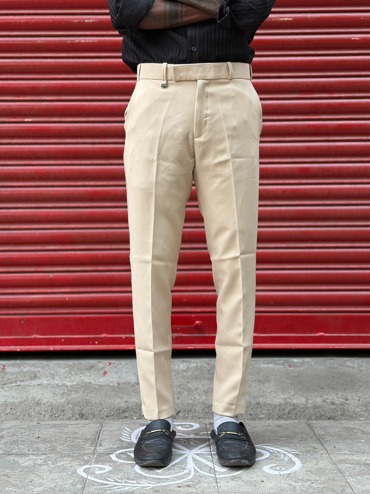 Beige Polo Fit Flexi Waist Formal Pants
