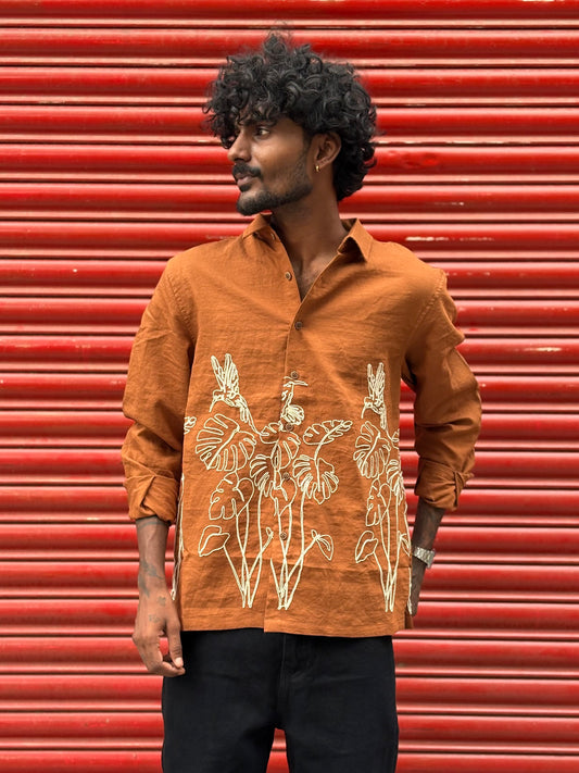 Brown Bottom Embroidery Shirt