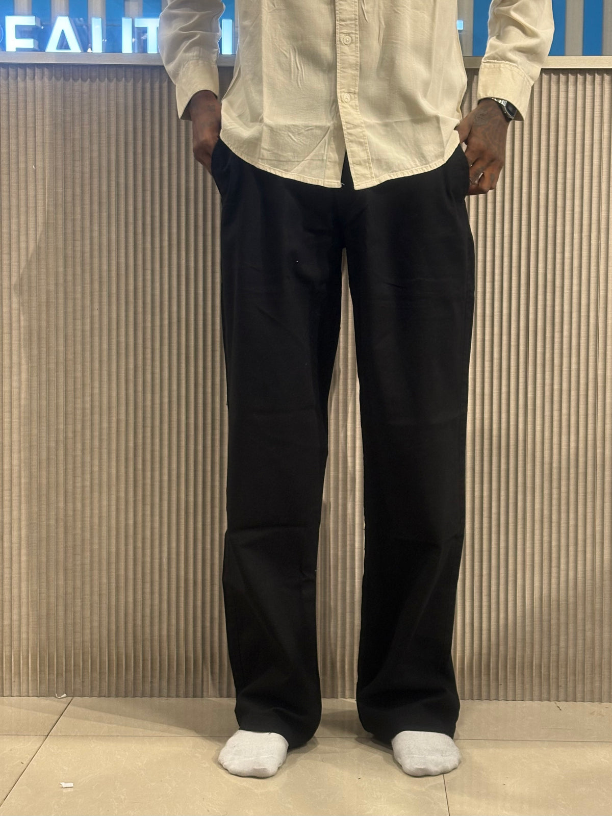 Black Linen Relaxed Fit Draw String Pants