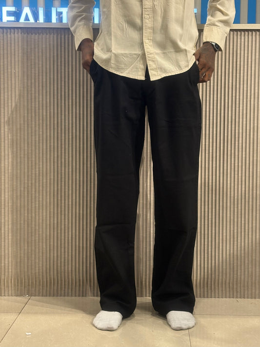 Black Linen Relaxed Fit Draw String Pants