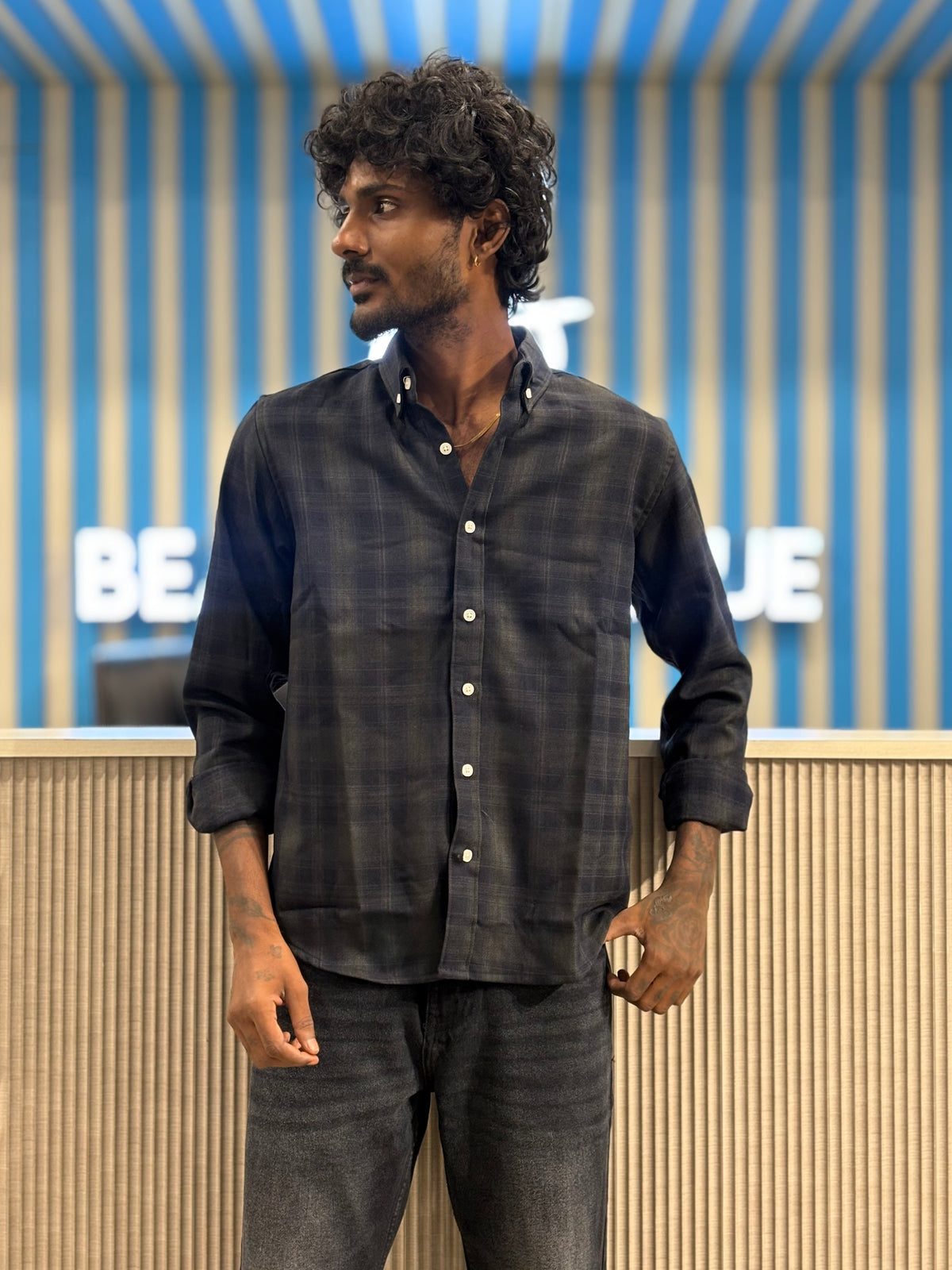 Blue Imported Checked Shirt