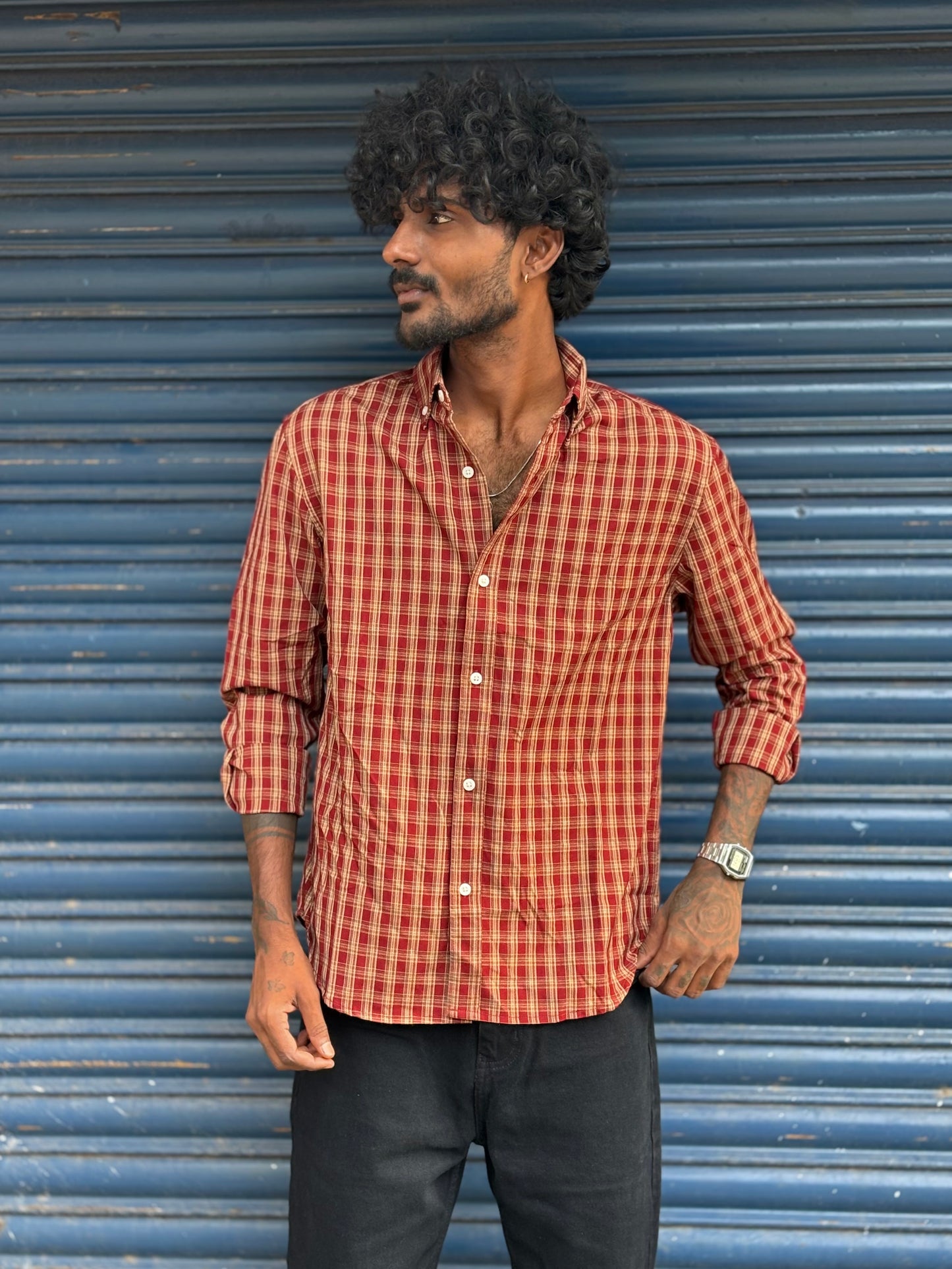 Red Imported Checked Shirt