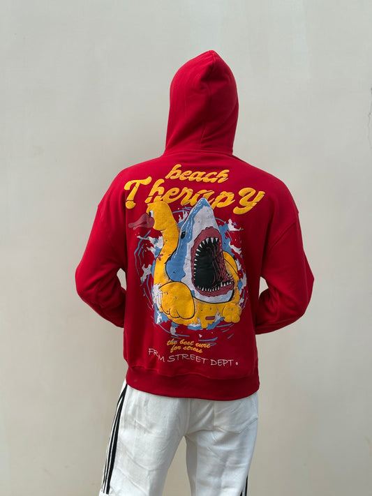 Red Printed Oversized Hoodie