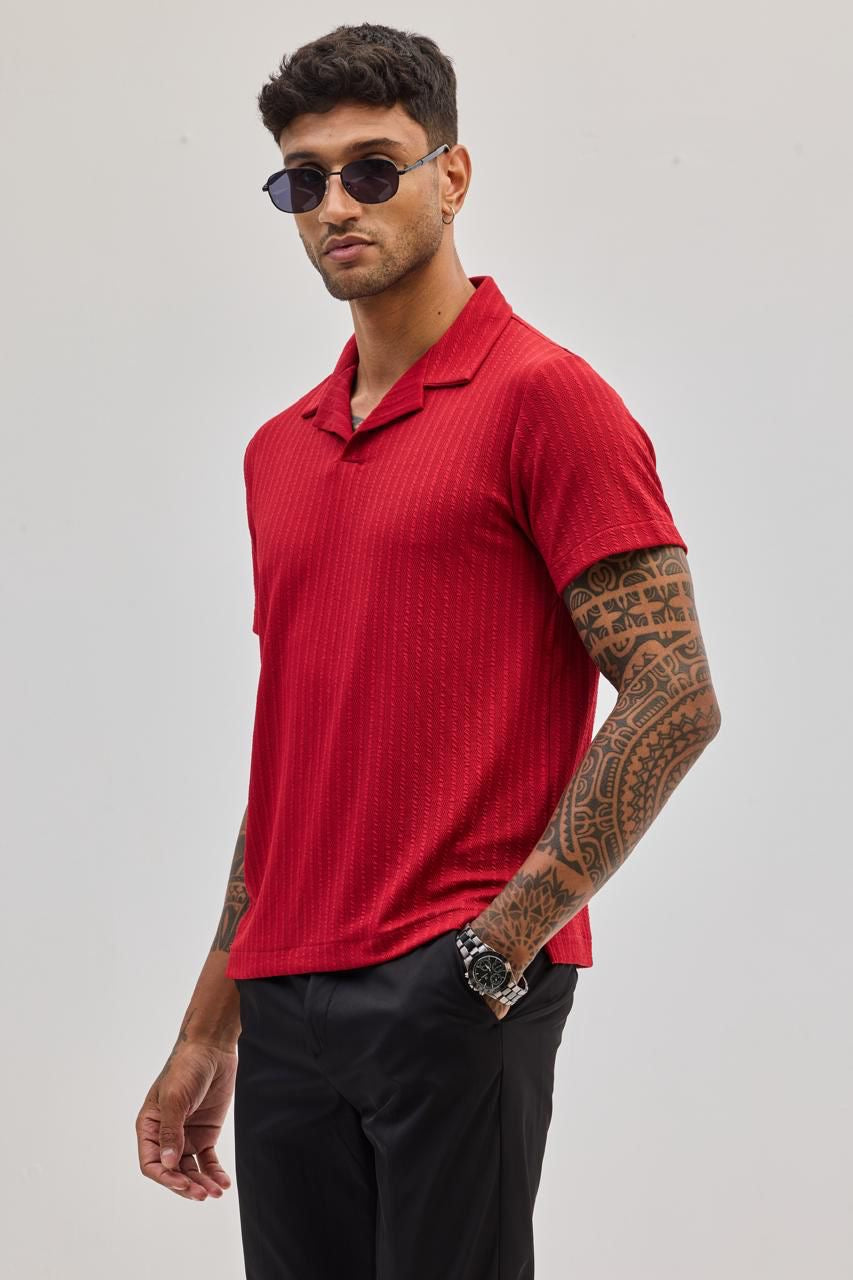 Red Textured Cuban T-shirt