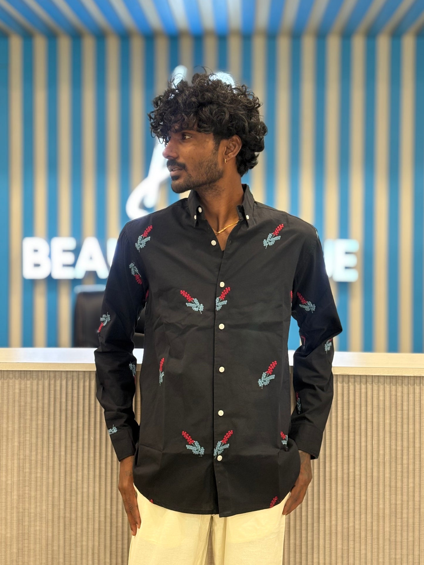 Black Linen Embroidery Shirt