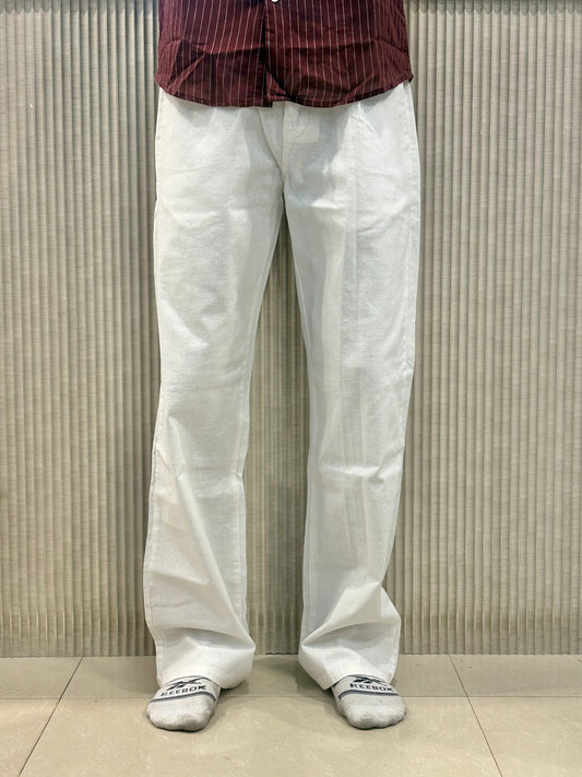 White Linen Relaxed Fit Draw String Pants