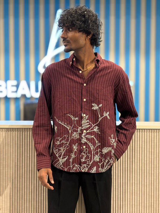 Maroon Striped Embroidery Shirt