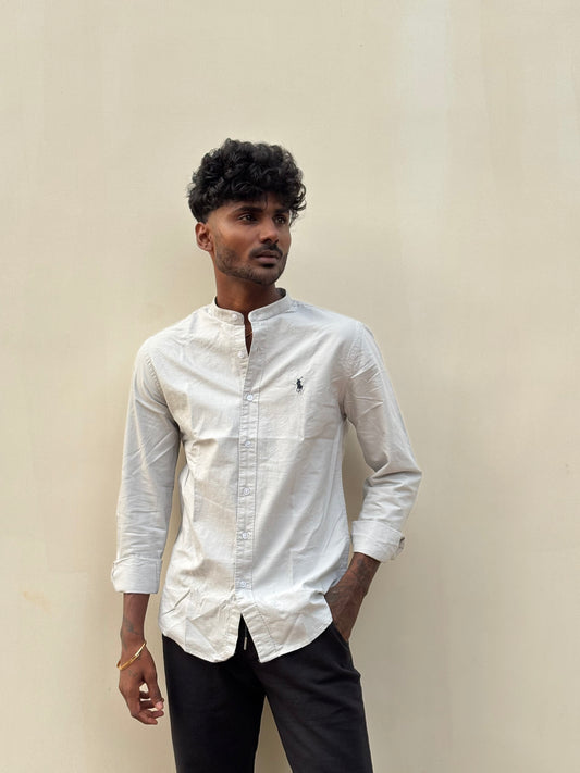 Grey Mandarin Collar Shirt