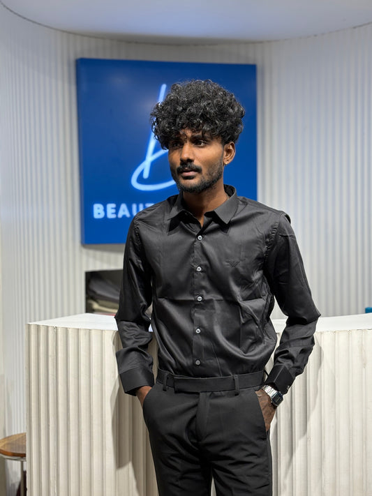 Black Slim Fit Liquid Shirt