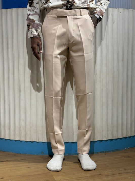 Beige Polo Fit Formal Pants