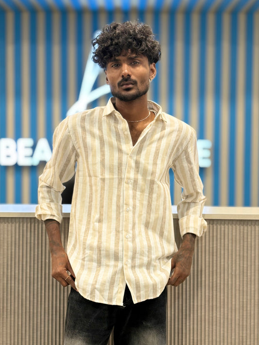 Beige Linen Striped Shirt