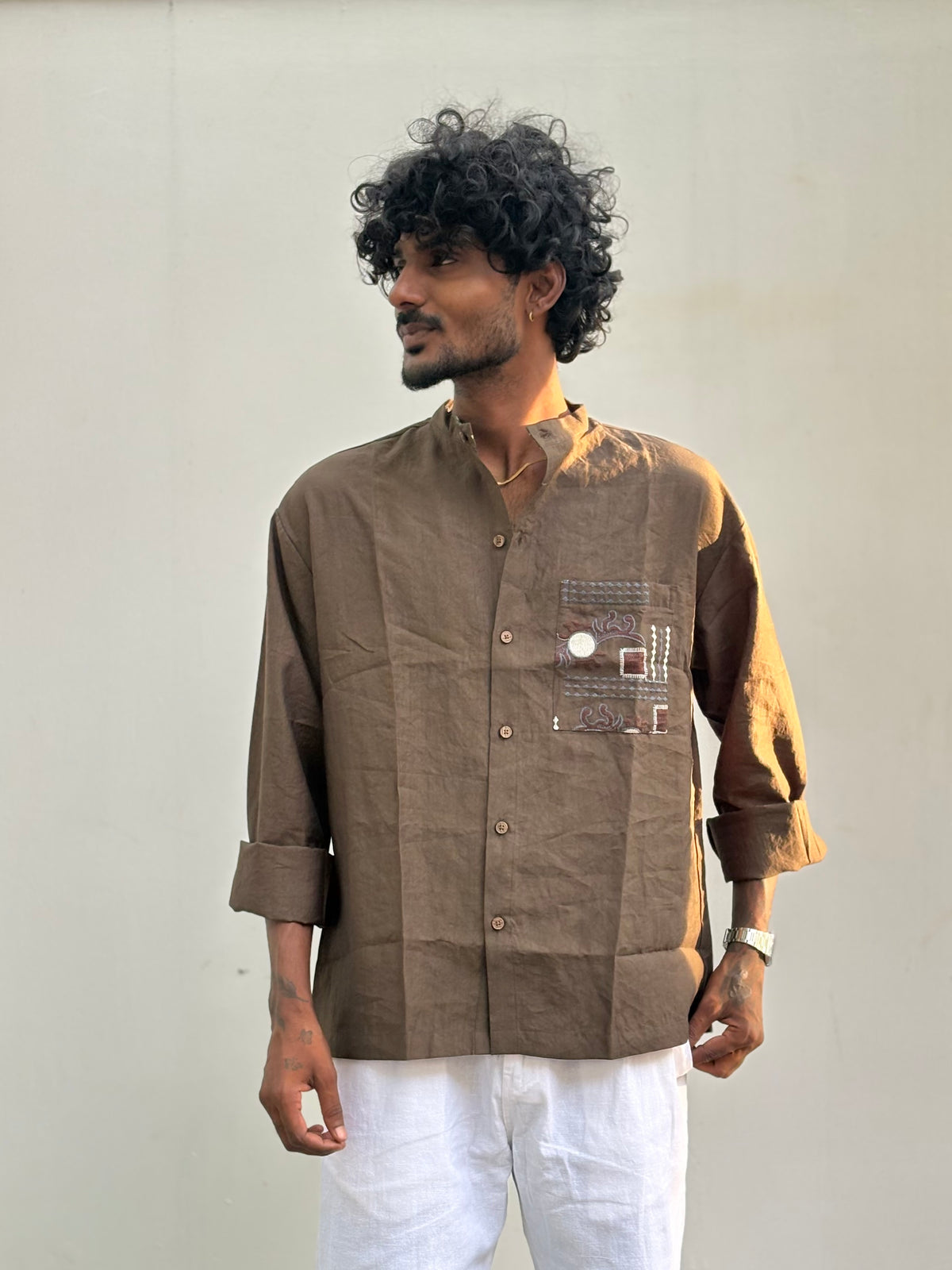 Brown Embroidery Shirt