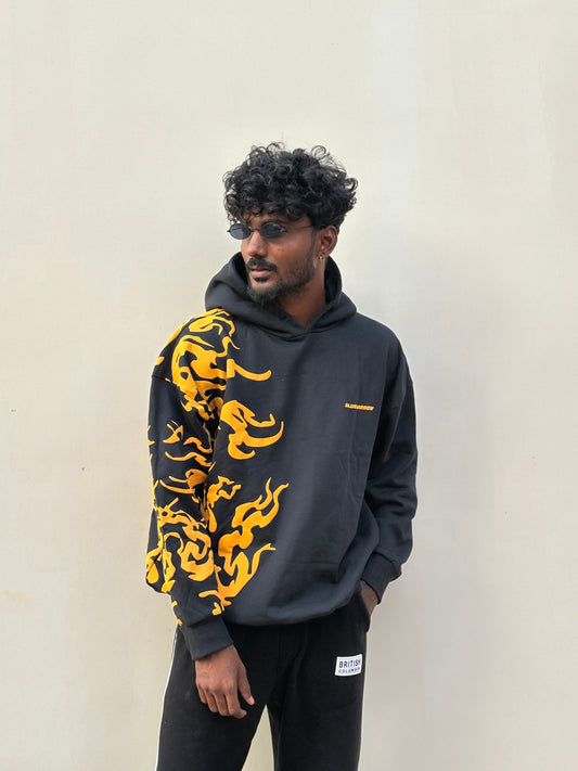 Black Printed Oversized Hoodie